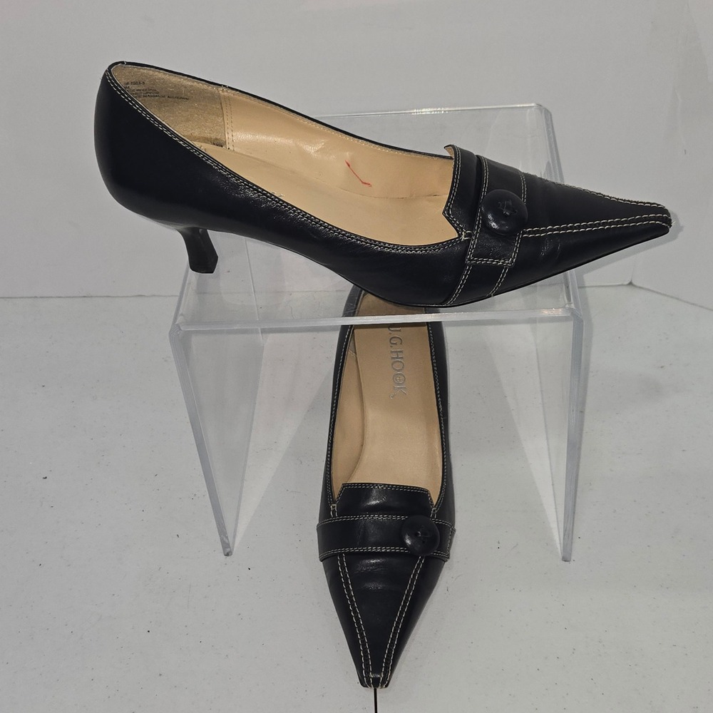 J.G. Hook Womens 9M Black Leather Pointed Toe Kitten Heel Pumps 16-1063-3